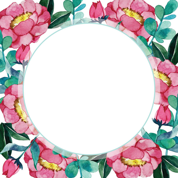 watercolor illustration. round peony frame. - Foto, afbeelding