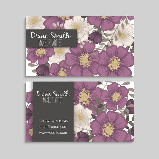 Λουλούδι επαγγελματικές κάρτες ζεστό ροζ λουλούδια διάνυσμα εικονογράφηση - Διάνυσμα, εικόνα