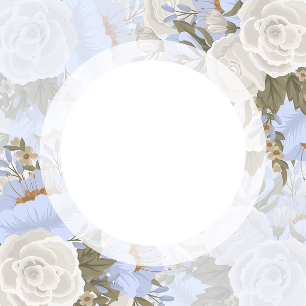 Граница цветочных кругов - светло-голубая рамка круга с векторной иллюстрацией цветов
 - Вектор,изображение