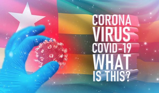 Coronavirus COVID-19, Frequently Asked Question - What Is It text, medical concept with flag of Togo. Ilustración 3D pandémica
. - Foto, imagen