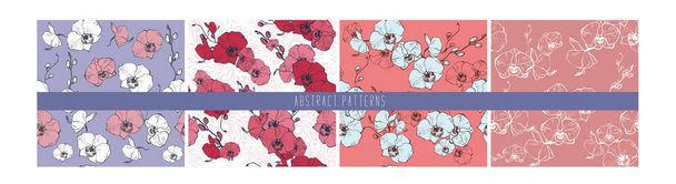 Floral set, orchid seamless patterns, hand drawing. Vector illustration. Collection for cards and labels, books and banners - Vektor, Bild