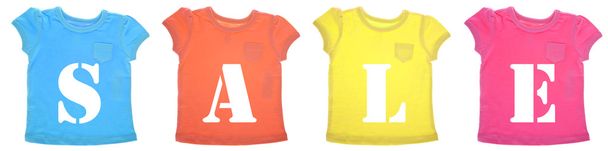 鮮やかな色の t シャツの販売メッセージ - 写真・画像