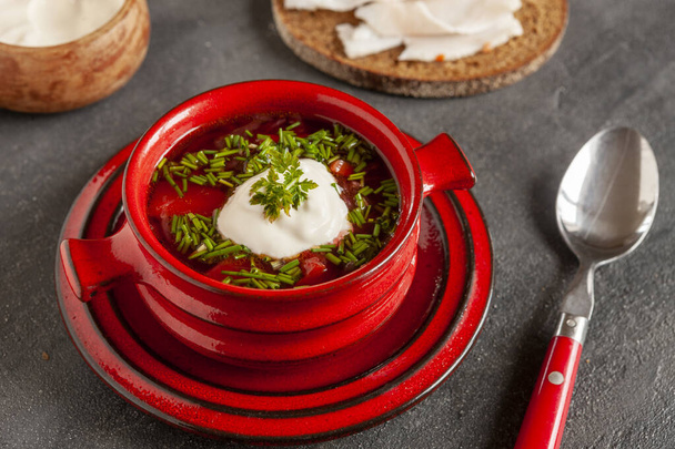 Traditional  homemade Russian beetroot soup borscht - Fotoğraf, Görsel