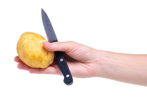 potatoes and knife in hand - Foto, immagini