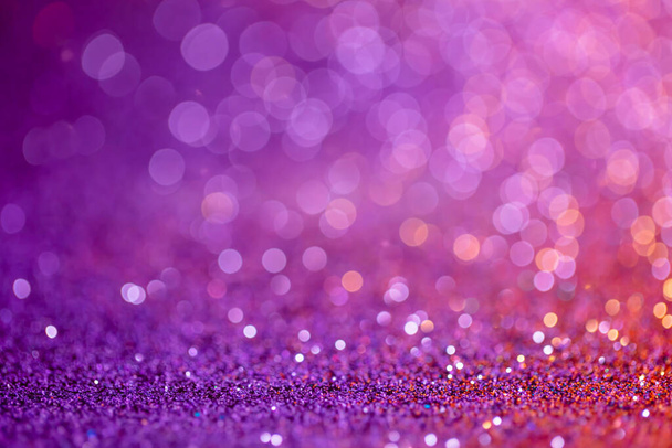 Decoration twinkle lights background, abstract sparkle backdrop with circles,modern design overlay with sparkling glimmers. Purple, pink and golden backdrop glittering sparks with blur effect. - Foto, Bild