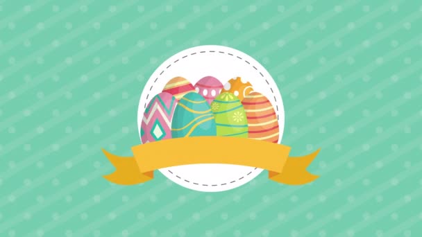 happy easter animated card with eggs painted - Materiał filmowy, wideo