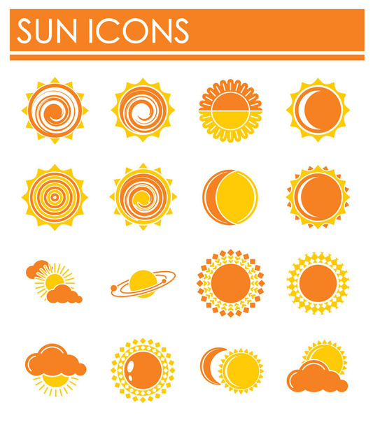 Ikony související se sluncem nastavené na pozadí pro grafický a webový design. Creative illustration concept symbol pro web nebo mobilní aplikaci. - Vektor, obrázek