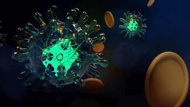 The covid 19  virus microorganism  3d rendering   for medical content. - Photo, Image