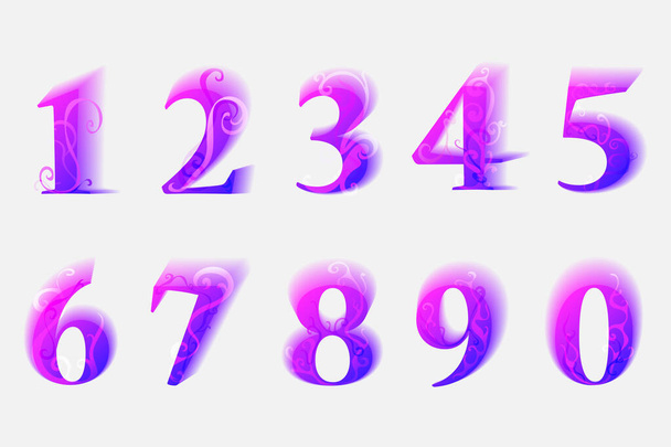 Números modernos coloridos de 0 a 9 con adorno de primavera. Elementos decorativos para banners, etc.
. - Vector, Imagen