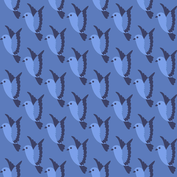 Flying little bird seamless blue pattern background - Vector, Image