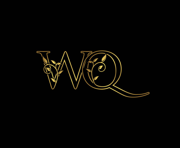 Golden Letter WQ Logo Icon (em inglês). Inicial W e Q Design Vector Luxury Gold Color.Print símbolo sinal de selo iniciais monograma
. - Vetor, Imagem