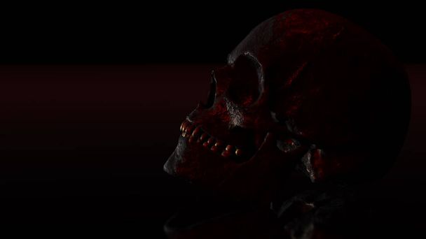 暗い背景を持つ人間の頭蓋骨。死、恐怖、解剖学、ハロウィーンのシンボル。3Dレンダリング、 3Dイラスト - 写真・画像