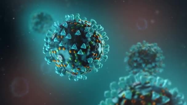 Coronavirus Covid-19 3D Render Animation Mikroskopisch gefärbtes Virus dunkler Hintergrund - Filmmaterial, Video