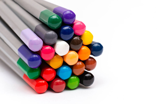 colored back of wooden pencils with colored rods on a white background - Φωτογραφία, εικόνα