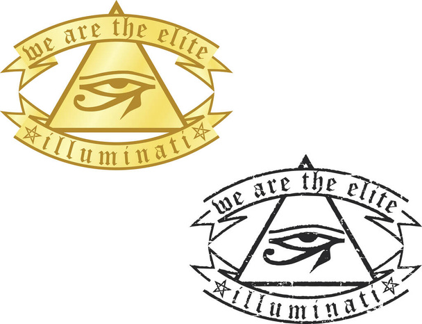 2つのオカルトイルミナティの兆候(黄金と黒) 。リボンのついた三角形のホルスの目 - ベクター画像