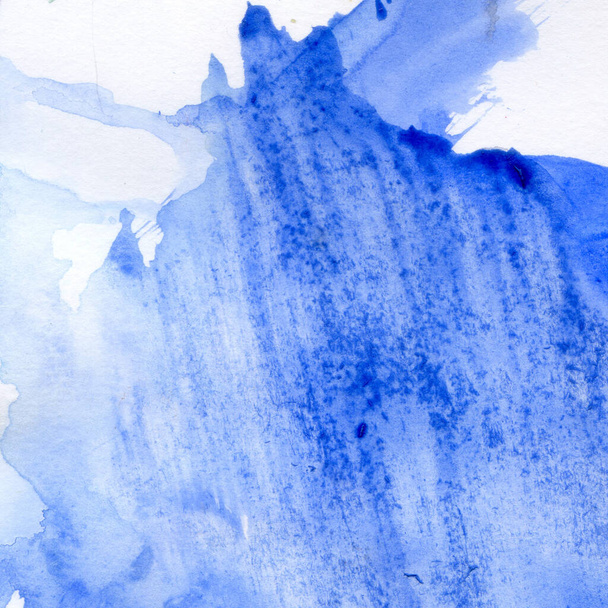 Watercolor texture. Watercolor transparent stain blur, spray. Blue color. - Fotó, kép