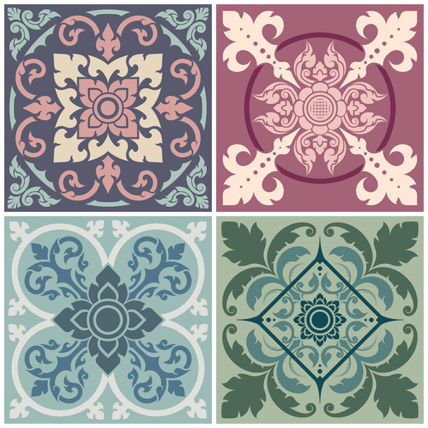 Set von dekorativen Mustern Thai Art Stil. Vektorbilder, die mit Tapeten, Fußböden, Wänden und der Oberfläche von Textilien verwendet werden können. - Vektor, Bild