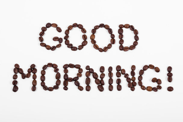 Goedemorgen, tekst in koffie bonen - Foto, afbeelding