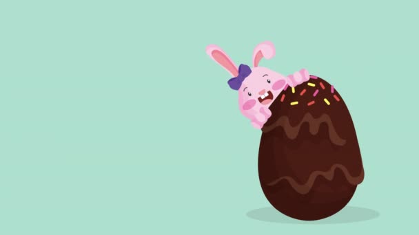 happy easter animated card with rabbits couple and egg painted - Footage, Video