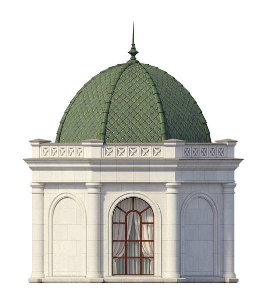 Edifício de estilo clássico exterior com telhado de cobre. Arquitetura. Exterior. Renderização 3D
 - Foto, Imagem