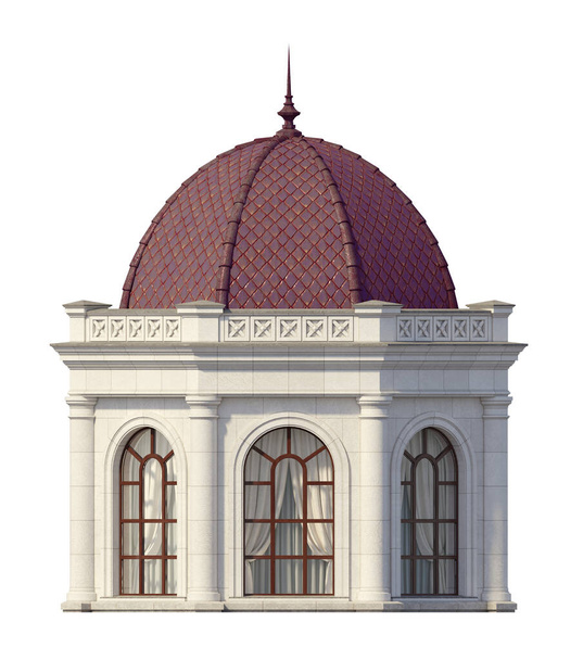Edificio de estilo clásico exterior con techo de cobre. Arquitectura. Exterior. Renderizado 3D
 - Foto, Imagen