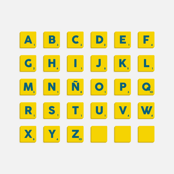 Complete Alphabet uppercase in scrabble letters. Isolate vector illustration ready to compose words and phrases - Vetor, Imagem
