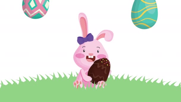 happy easter animated card with rabbit and egg painted - Footage, Video