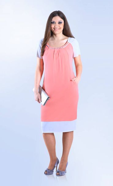 in full growth. attractive girl model in pink summer dress - Photo, image