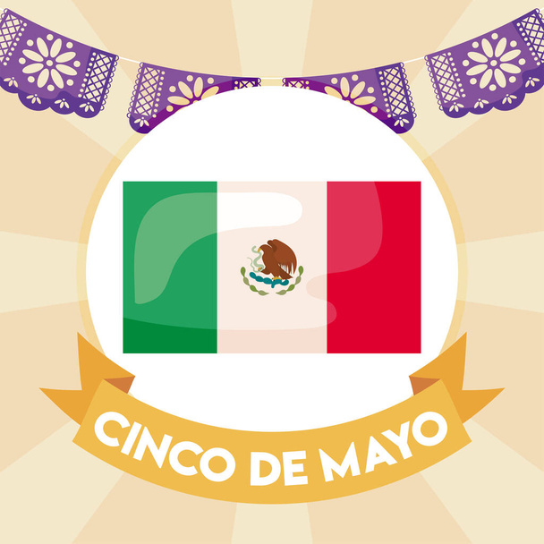 label cinco de mayo mit mexikanischer flagge - Vektor, Bild