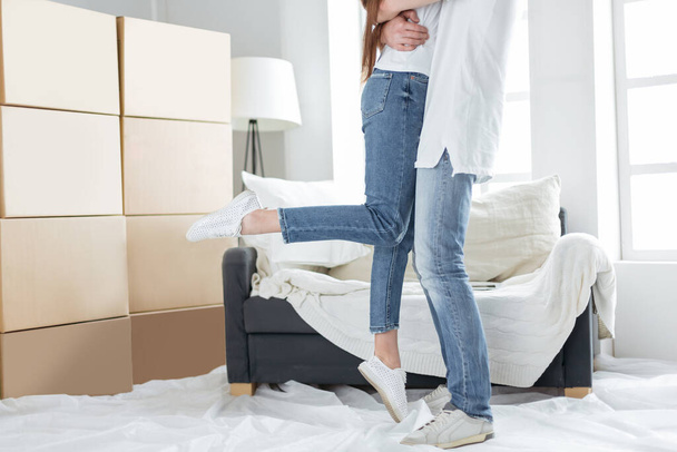 happy couple on the day of moving into their new apartment - Fotoğraf, Görsel
