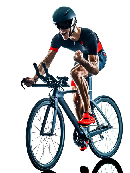 triathlete triathlon Cyclist cycling silhouette isolated white b - Photo, Image