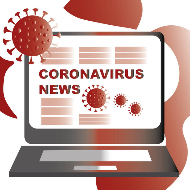 コロナウイルスの概念ニュース。コロナウイルスの概念ニュース。コロナウイルスニュースのノートパソコンだ。ウイルスの概念2019-nCoV, covid-19 - ベクター画像