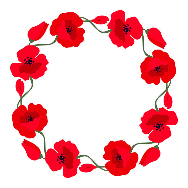 Wreath with red poppies isolated on a white background. Vector illustration. - Διάνυσμα, εικόνα
