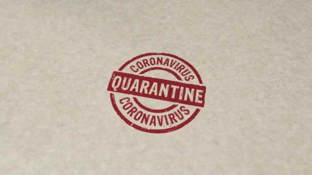 Quarantäne-Stempel und Handstempel-Impact Animation. Covid-19 Virenschutz, Coronavirus-Isolation und Gesundheitsschutz 3D gerendertes Konzept. - Filmmaterial, Video