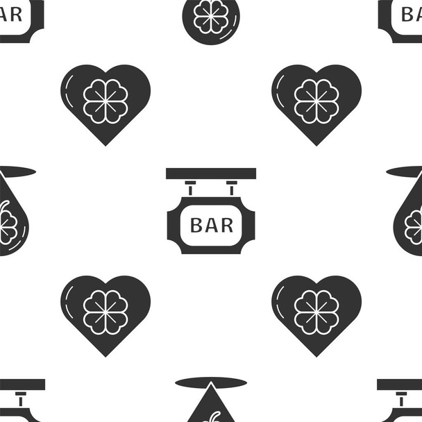 Set Location und vierblättriges Kleeblatt, Straßenschild mit Aufschrift Bar und Herz mit vierblättrigem Kleeblatt auf nahtlosem Muster. Vektor - Vektor, Bild