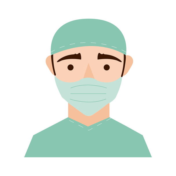 フェイスマスク文字フラットスタイルのアイコンを持つ外科医 - ベクター画像