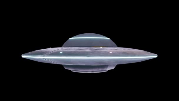 空飛ぶ円盤は黒い画面で隔離される。UFO 。アルファチャンネル付属。4Kアニメーション - 映像、動画