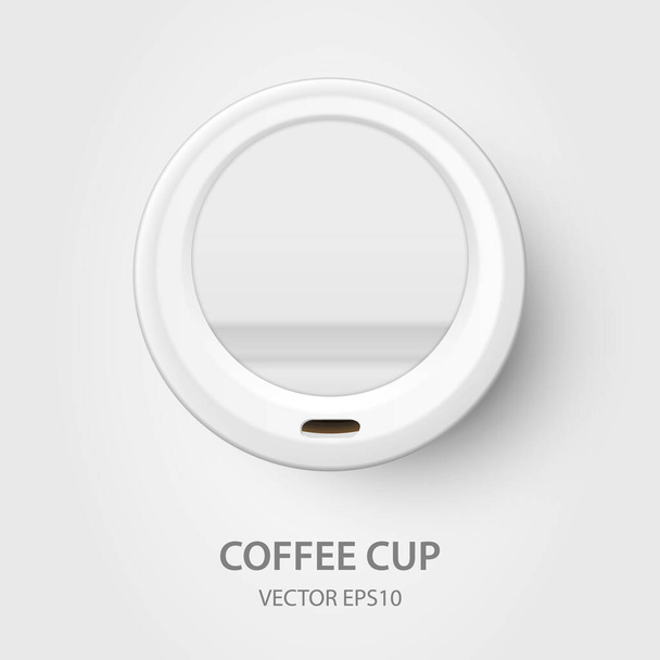 Vector 3d Realistic White Disposable Closed Paper, Plastic Coffee Cup for Drinks with White Lid Closeup Isolated on White Background. Design Template, Mockup. Top View - ベクター画像