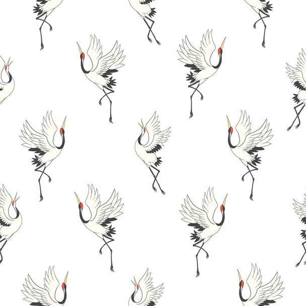 Japanese pattern. Seamless vector ornament with traditional motives. Japanese pattern with storks - Вектор,изображение