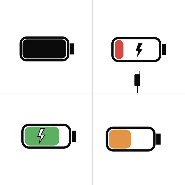 4つのバッテリーアイコンのセット黒赤オレンジグリーンベクトルイラスト - 写真・画像