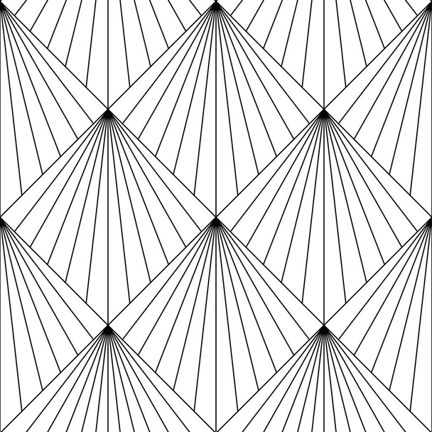 Art Deco Pattern. Fanning seamless black and white background - Vector, Image