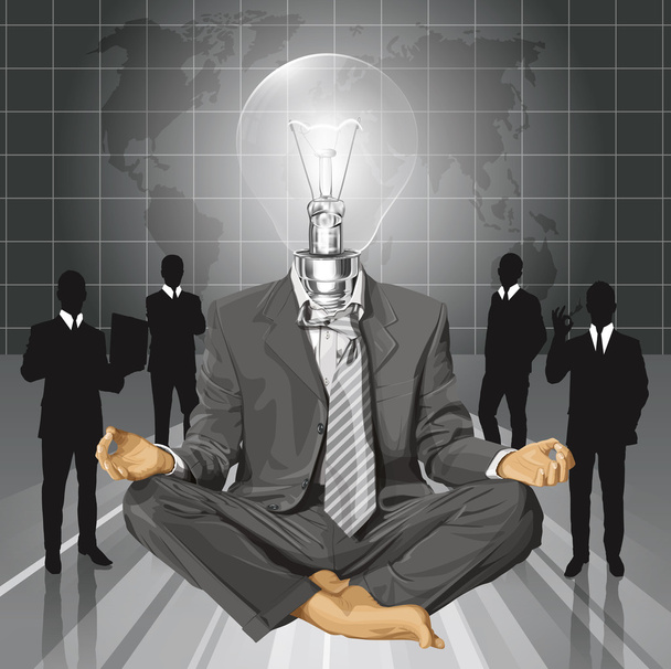 Vector Lamp Head Businessman in Lotus Pose Meditating - Vector, Image