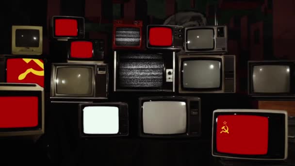 Flag of the Soviet Union on Retro TVs.  Zoom In.  - Footage, Video