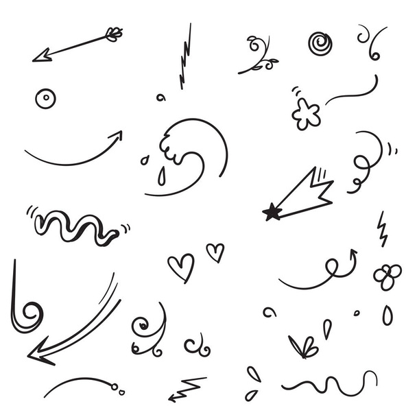 ζωγραφισμένα στο χέρι Αφηρημένα βέλη, κορδέλες και άλλα στοιχεία σε χειροποίητο στυλ για concept design. Εικονογράφηση Doodle. Διανυσματικό πρότυπο για διακόσμηση - Διάνυσμα, εικόνα