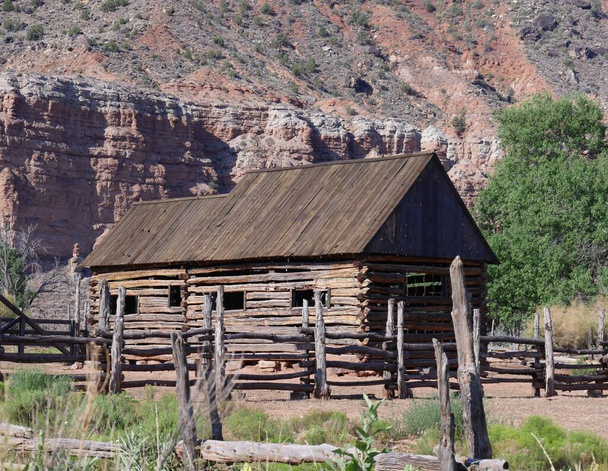 A rustic log cabin at the Grafton ghost town, one of the most photographed ghost towns in western America, Utah.  - Photo, Image