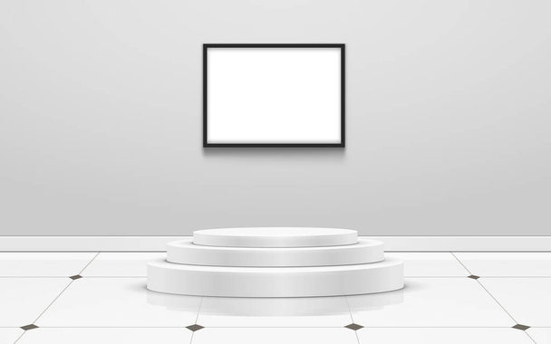 białe podium i biała ramka w pokoju studio - Wektor, obraz