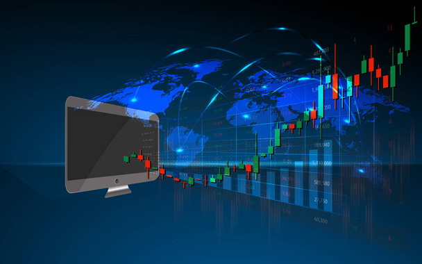 Фондовий ринок або графік торгівлі на форекс у футуристичній концепції, придатній для фінансових інвестицій або економічних тенденцій бізнес-ідеї та всього дизайну художньої роботи. Фінансовий синій фон
 - Вектор, зображення