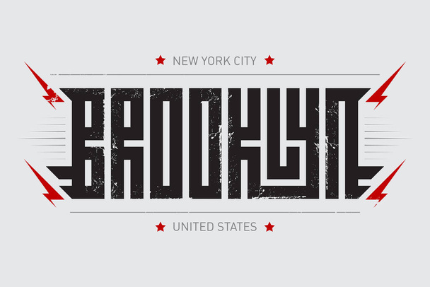 Brooklyn - Stylized poster, banner, flyer or postcard with inscription and lightnings. t-shirt graphics on the theme of New York City, Brooklyn. - Vecteur, image
