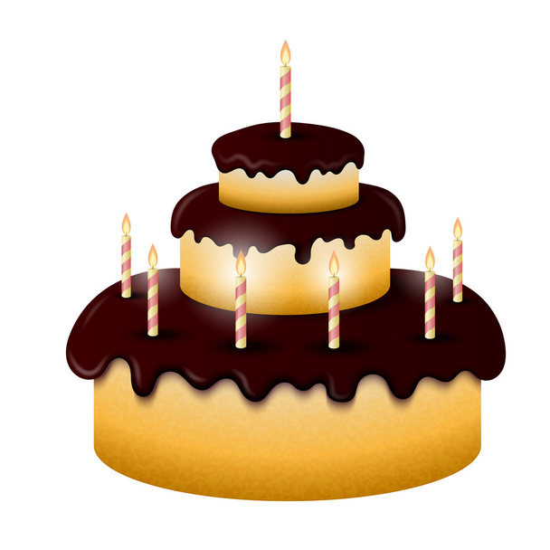 Celebratory chocolate cake with burning candles - Вектор, зображення