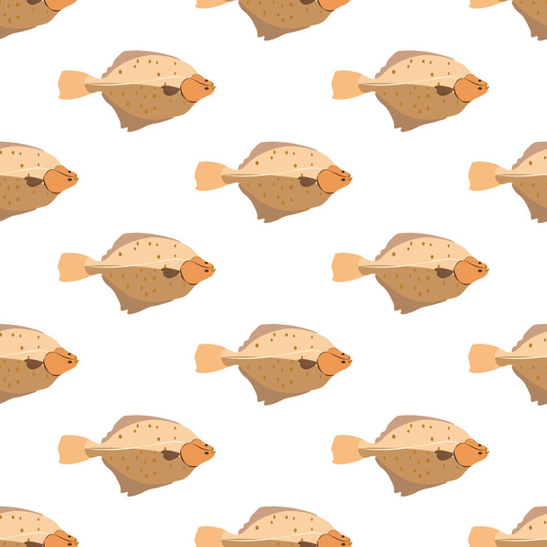 Platýs ryba hladký vzor na bílém pozadí. Vektorová ilustrace - Vektor, obrázek